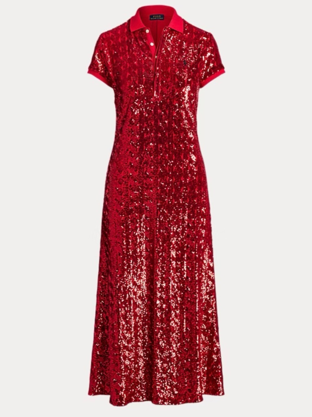 RARE - Polo Ralph Lauren Red Sequined Polo Cocktail Dress Sz Large NWT - Picture 3 of 17